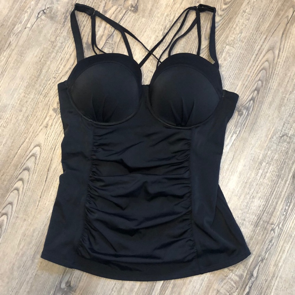 Torrid Black Underwire Rouching Tankini Bikini SZ1